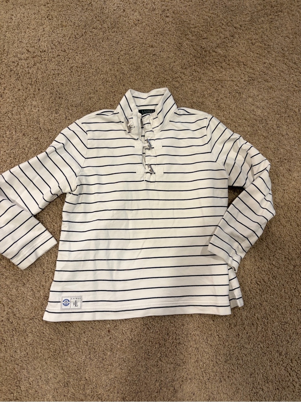 Lauren Ralph Lauren Women's Striped Cotton Collared Top Size L Large Toggle